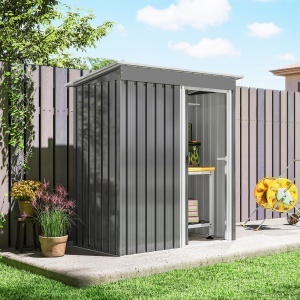 Căsuță de Grădină Exterior 1,16 m² 163x89x182 cm din Metal cu Ușă Culisantă și Acoperiș Înclinat, Gri - Img 7