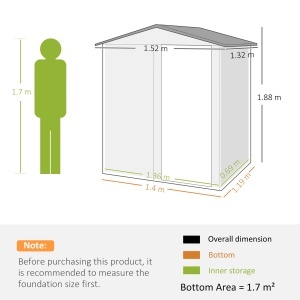 Căsuță de Grădină pentru Unelte din Oțel cu Acoperiș Înclinat și 4 Ferestre de Ventilație, 152x132x188 cm, Gri - Img 3
