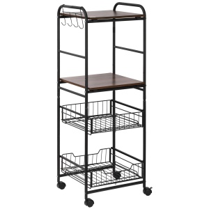 Caucior de Bucatarie cu 2 Cosuri detasabile din Metal, 2 rafturi din PAL si Carlige laterale, 40x38x111cm - Img 1
