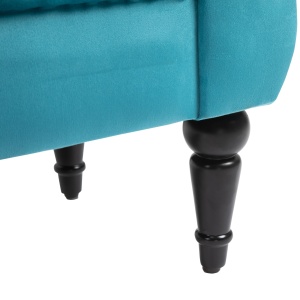 Chaise Captusita Stil Vintage cu Cotiere Tapitate si Cadru din Lemn, Albastru deschis 117x40x58Hcm - Img 9