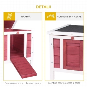 Colivă Lemn Exterior pentru Rozătoare, Acoperiș și Rampa Reglabilă, 42x51x43cm, Roșu - Img 6