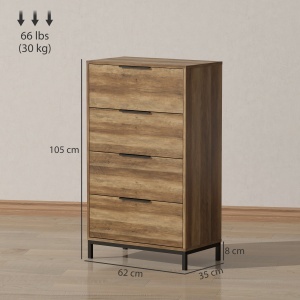 Comodă 4 Sertare din PAL și Metal 62x35x105 cm Maro Deschis - Img 3