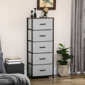 Comoda 5 sertare in stil industrial, comoda pentru dormitor cu sertare detasabile din material textil, lemn si otel, 45x30x116cm - Img 2