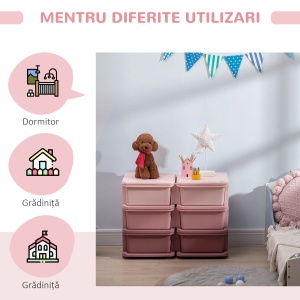 Comodă 6 Sertare pentru Copii cu Margini Rotunjite din PP Roz - Img 5