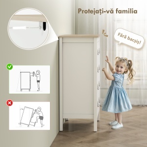 Comodă cu 4 Sertare și Mânere din Piele Ecologică Albă - Img 6