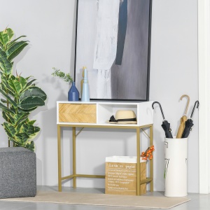 comoda din lemn, 80 x 30 x 80.5 cm, alb si auriu - Img 2
