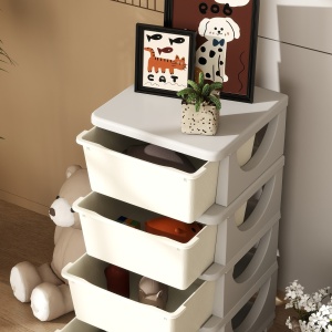 Comodă din Plastic Colorat cu 4 Sertare Nuanță Crem 37x37x76cm - Img 8