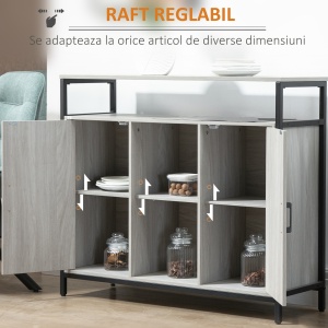 Comoda moderna din lemn cu rafturi, 100x34x87.2cm, gri deschis - Img 5