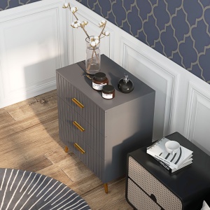 Comodă pentru Dormitor, Dulap Modern cu 3 Sertare, Sertar de Depozitare cu Picioare din Aluminiu, 60x40x71.5 cm, Gri Închis - Img 7