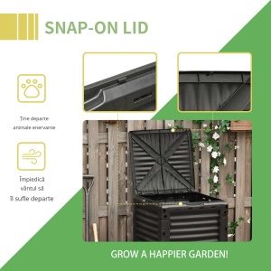 Compostor Gradina – 300L, Plastic Negru cu Capac Blocabil - Img 6