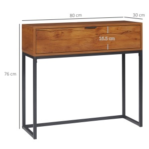 Consola pentru hol cu sertar, masa consola din lemn cu picioare din otel, 80x30x76cm, maro si negru - Img 3