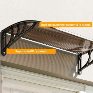 Copertină de Exterior Impermeabilă și Anti-UV, din Policarbonat, Polipropilenă și Aluminiu, 75x100x23 cm, Maro și Negru - Img 8