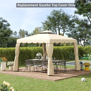 Copertina de schimb pentru foisor de gradina cu acoperis cu 2 niveluri, capac din poliester pentru foisor de 3x3m, bej - Img 2