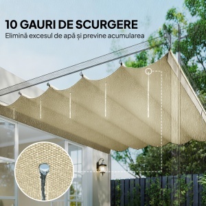 Copertină de Schimb pentru Pergolă de Grădină cu 10 Orificii de Drenaj, Acoperire din Poliester, 250x255 cm, Gri - Img 6
