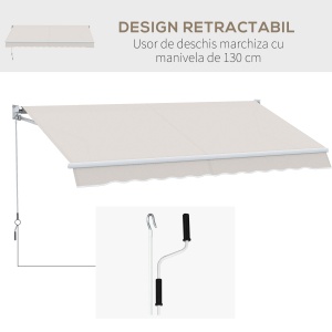 Copertina pentru soare cu brate si actionare manuala, din aluminiu si poliester pentru exterior, 250x200 cm, alb crem - Img 5