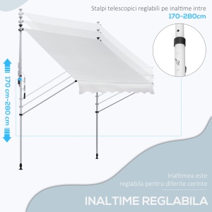 Copertina pentru soare pentru exterior tip rulou cu manivela, inaltime si unghi reglabil, 200x150cm, alb - Img 4