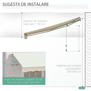 Copertina pentru soare tip rulou cu manivela, din aluminiu si poliester, 295x245cm, alb - Img 8