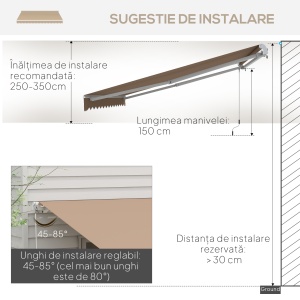 Copertină Pliabilă pentru Exterior, Copertină Tip Roll-Up cu Deschidere Manivelă, 350x250 cm, Galben - Img 8