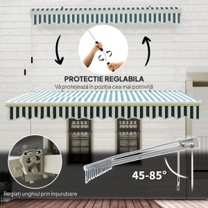 Copertină Retractabilă cu Braț Pliabil și Protecție UV, 395x 245 cm, Verde și Alb - Img 4