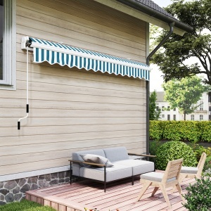 Copertină Retractabilă cu Braț Pliabil și Protecție UV, 395x 245 cm, Verde și Alb - Img 9