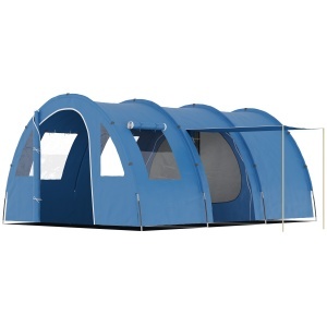 Cort de Camping pentru 5-6 Persoane cu 2 Uși, Ferestre și Buzunare de Depozitare, 475x315x215 cm, Albastru