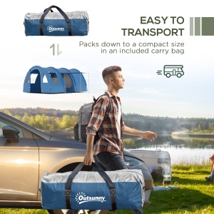 Cort de Camping pentru 5-6 Persoane cu 2 Uși, Ferestre și Buzunare de Depozitare, 475x315x215 cm, Albastru - Img 8