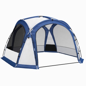 Cort de Camping pentru 6-8 persoane cu 4 Usi cu fermoar, 350x350x230cm, Alb si Albastru