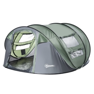Cort de Camping Pop Up pentru 2 Persoane cu 2 Uși, 4 Ferestre și Înveliș Impermeabil, 263.5x220x123 cm, Verde - Img 1