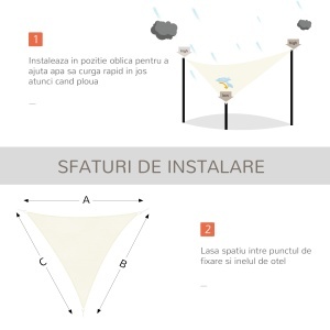 Cort Parasolar Triunghiular, Alb Crem, 3x3x3m - Img 8