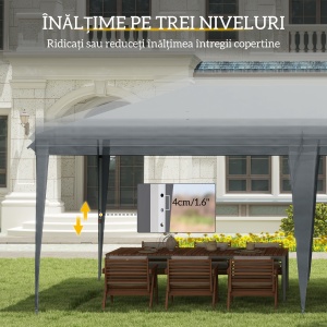 Cort Pliabil pentru Grădină cu Sac de Transport din Oțel Epoxidic și Poliester Oxford, 5,85x2,95x2,7 m, Gri - Img 5