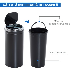 Coș de gunoi automat de 50L cu senzor infraroșu, din oțel și plastic, 30.5x30.5x81.5cm - Img 4