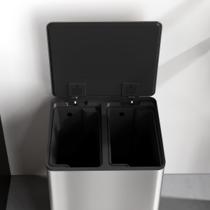 Coș de Gunoi cu 2 Compartimente de 15L cu Pedală, și Capac Silențios din Oțel, 41,8x36,7x44 cm, Argintiu - Img 9