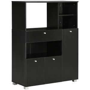 Credență de Bucătărie din Lemn pentru Cuptor cu Microunde cu Dulapuri, Rafturi și Sertar, 90x40x120 cm, Negru - Img 1