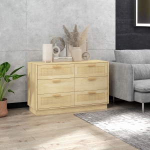 cu 6 sertare în stil Boho pentru dormitor și hol, din lemn și rattan, 110x40x69 cm, Stejar - Img 7
