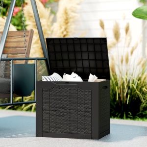 Cufăr de Exterior de 93L cu Mânere Integrate și Cârlig pentru Lacăt, 56x41x50 cm, Negru - Img 2