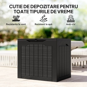 Cufăr de Exterior de 93L cu Mânere Integrate și Cârlig pentru Lacăt, 56x41x50 cm, Negru - Img 7