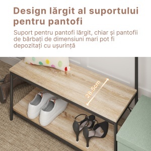 Cuier cu Banca si Suport Pantofi in Stil Industrial Mobil pentru Intrare - Img 5