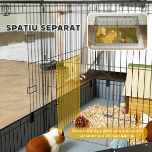 Cușcă 2-în-1 pentru Porcușori de Guineea, Cușcă pentru Iepuri, Țarc pentru Animale cu 2 Zone Separate și Fund Impermeabil din Material Oxford - Img 5