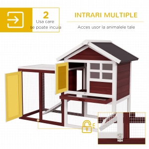 Cușcă de Exterior din Lemn cu Căsuță pentru Iepuri și Rampă, 122x62.6x92 cm, Maro și Alb - Img 5
