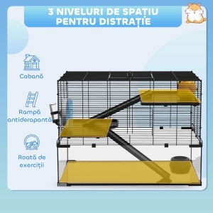 Cușcă Hamsteri de 23,5", Cușcă pentru Gerbili cu Bază din Sticlă pentru Hamsteri Mici, Negru - Img 4