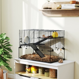 Cușcă Hamsteri de 23,5", Cușcă pentru Gerbili cu Bază din Sticlă pentru Hamsteri Mici, Negru - Img 8
