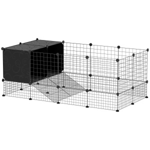Cușcă pentru Animale Mici Modulară cu Căsuțe Ridicate pentru Porcușori de Guineea și Arici, Negru