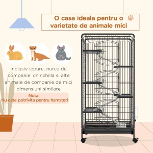 Cușcă pentru Animale Mici și Rozătoare cu Roți, 5 Rampe și 5 Platforme, 61.5x44x131 cm, Negru - Img 4