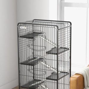 Cușcă pentru Animale Mici și Rozătoare cu Roți, 5 Rampe și 5 Platforme, 61.5x44x131 cm, Negru - Img 8