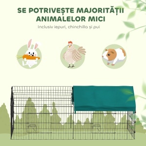 Cușcă pentru Iepuri și Găini de Exterior și Interior cu Protecție Solară și Grilaj Metalic, Coteț Recint pentru Animale Mici, Găini, 185x75x75 cm, Verde - Img 6