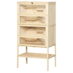 Cusca pentru Rozitori si Hamsteri cu 4 Rafturi cu Acoperis Trapa in Lemn 60x40x120cm - Img 9