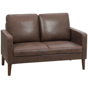 Divan cu 2 Locuri în Material Textil Efect Piele și Picioare din Lemn Maro