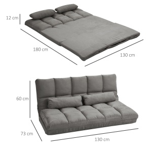 Divan de Podea 2 în 1 cu Spătar Reglabil în 7 Niveluri și Perne, 130x73x60 cm, Gri Carbonizat - Img 3