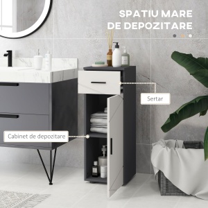 Dulap Baie 30×30×82 cm – Gri cu Sertar & Nivele Reglabile - Img 4