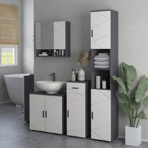 Dulap Baie 30×30×82 cm – Gri cu Sertar & Nivele Reglabile - Img 7